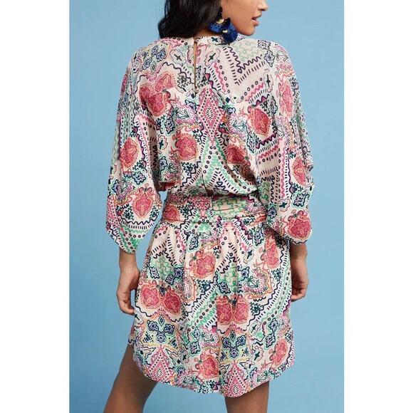 Anthropologie Maeve Siya Kimono Mini Dress Ruched Waist Floral Feminine Sz: 0 - Picture 4 of 15